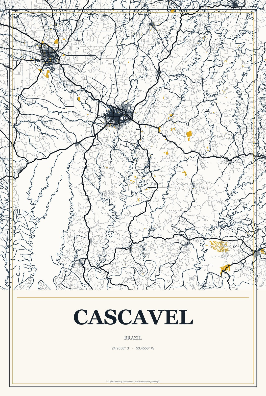 Cascavel, Ceará, Brazil City Map Aluminum Sign in Citrine Modern style