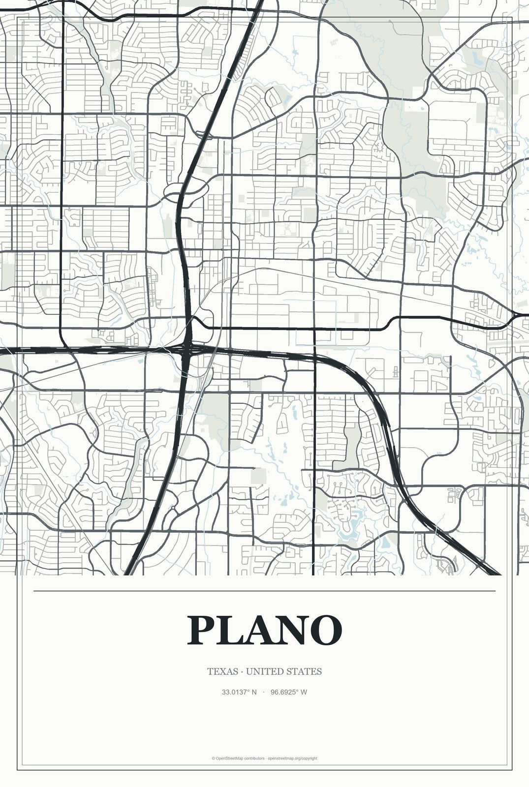 Plano, Texas City Map Aluminum Sign in Gallery Air style