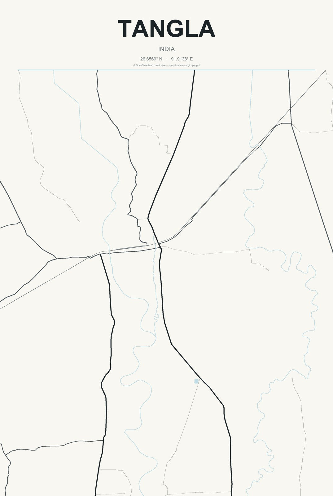 Tangla, India City Map Aluminum Sign in Headline Atlas style