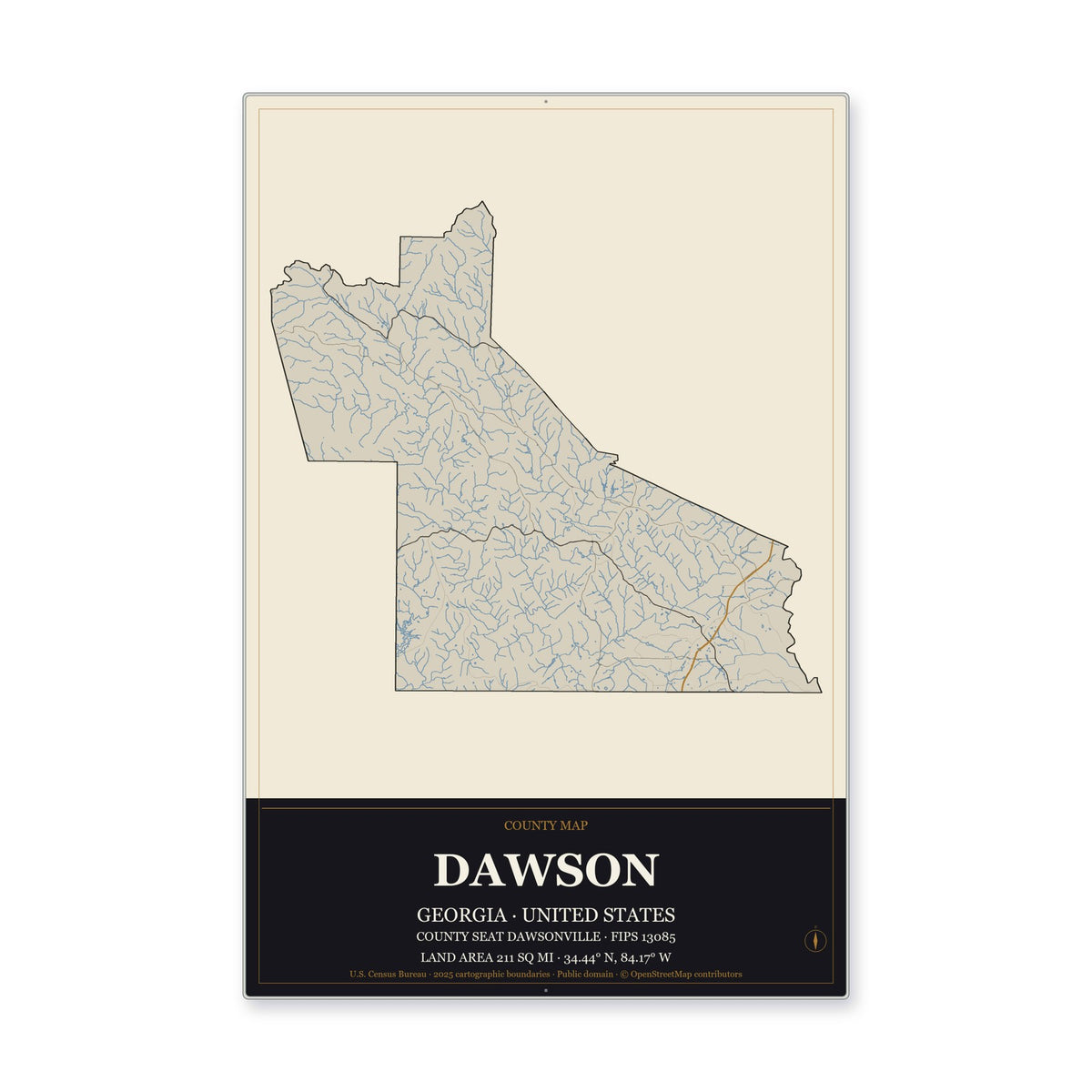 Dawson County, Georgia Map Aluminum Sign in Museum Plaque style