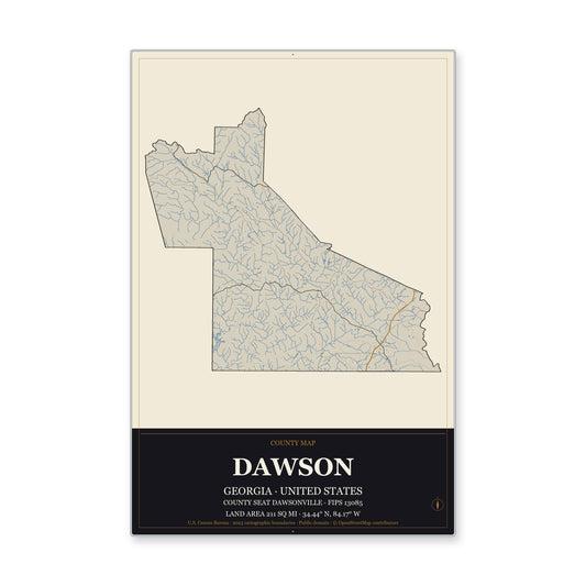 Dawson County, Georgia Map Aluminum Sign in Museum Plaque style