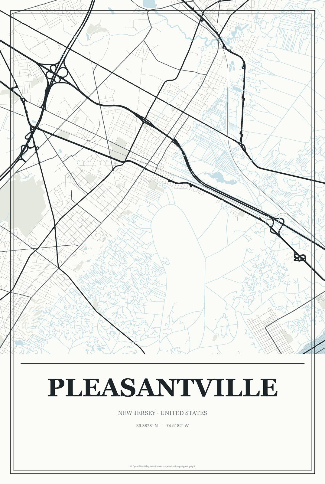 Pleasantville, New Jersey City Map Aluminum Sign in Gallery Air style