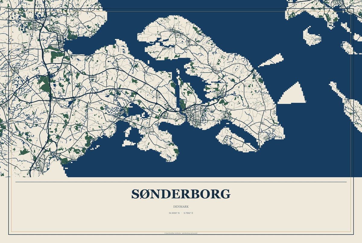 Sønderborg, Denmark City Map Aluminum Sign in Coastal Cutout style