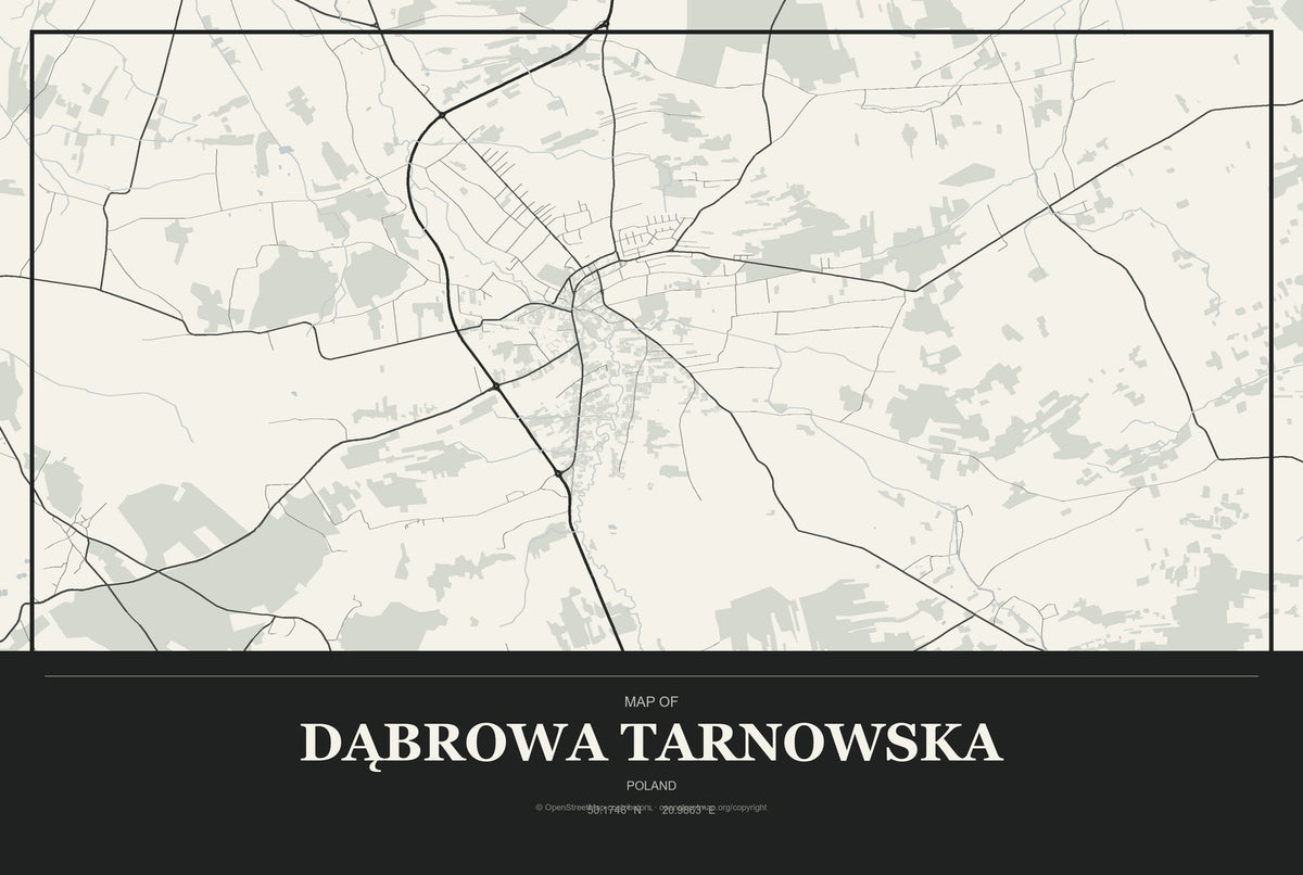 Dąbrowa Tarnowska, Poland City Map Aluminum Sign in Museum Plaque style