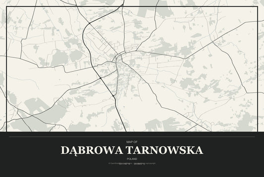 Dąbrowa Tarnowska, Poland City Map Aluminum Sign in Museum Plaque style