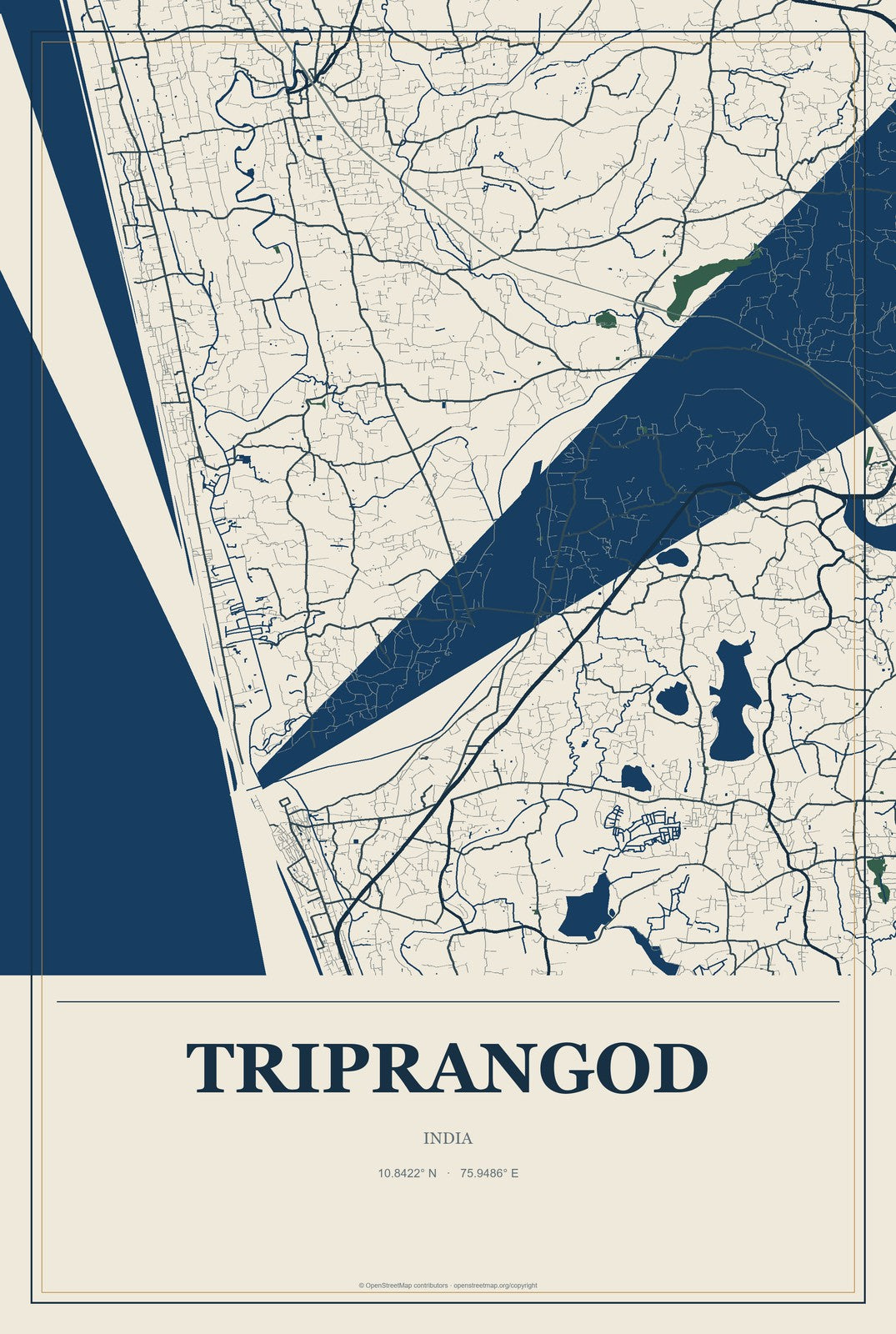 Triprangod, India City Map Aluminum Sign in Coastal Cutout style