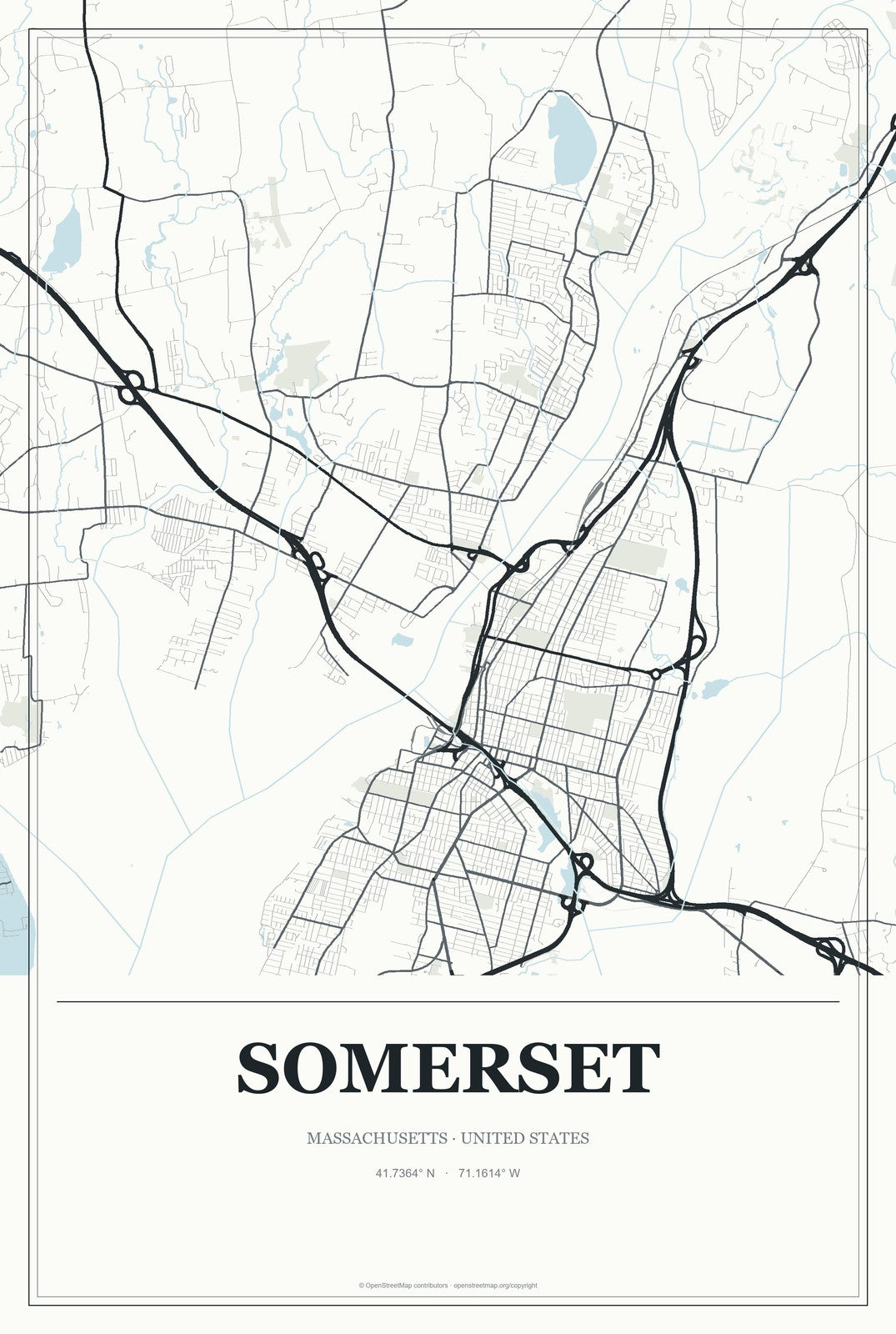 Somerset, Massachusetts City Map Aluminum Sign in Gallery Air style