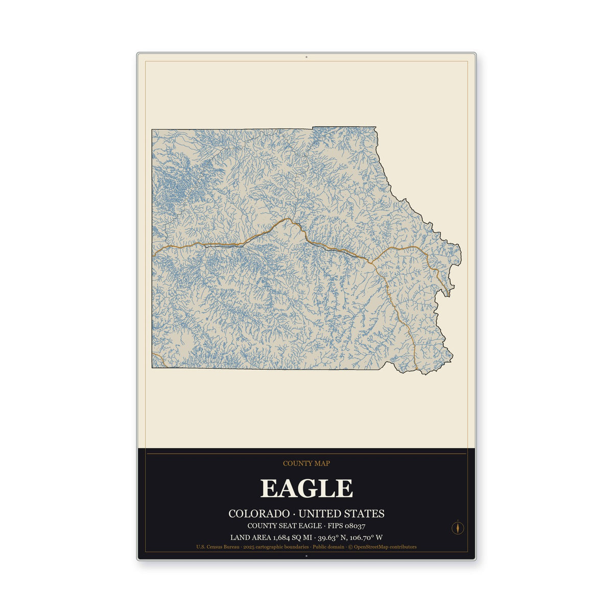 Eagle County, Colorado Map Aluminum Sign in Museum Plaque style