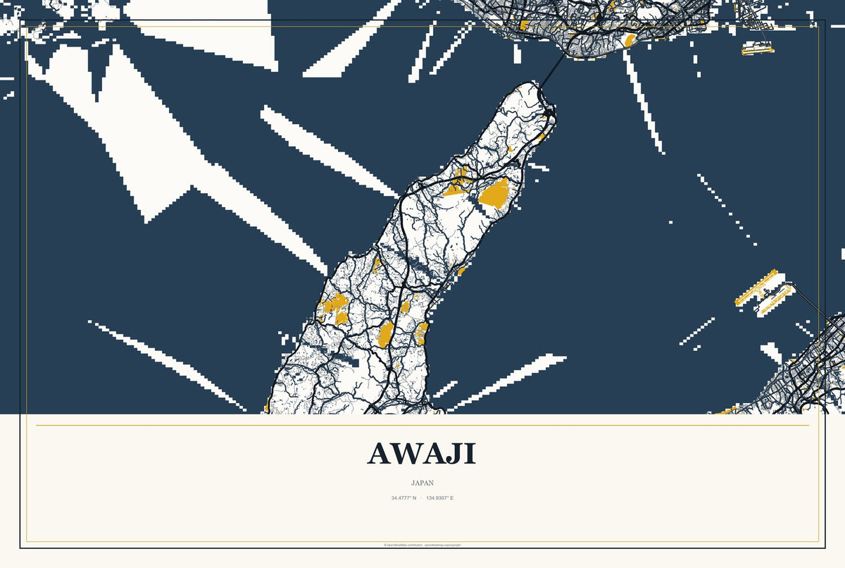 Awaji, Japan City Map Aluminum Sign in Citrine Modern style