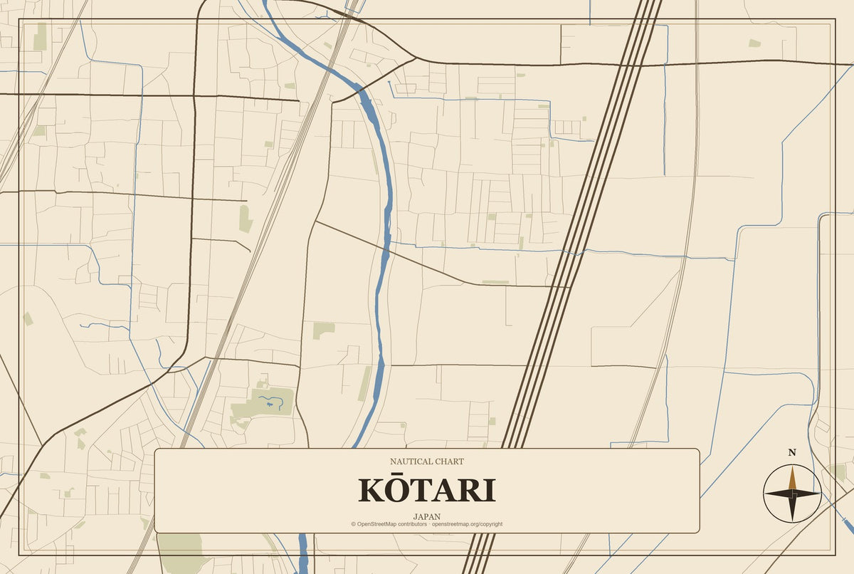 Kōtari, Japan City Map Aluminum Sign in Heritage Nautical style