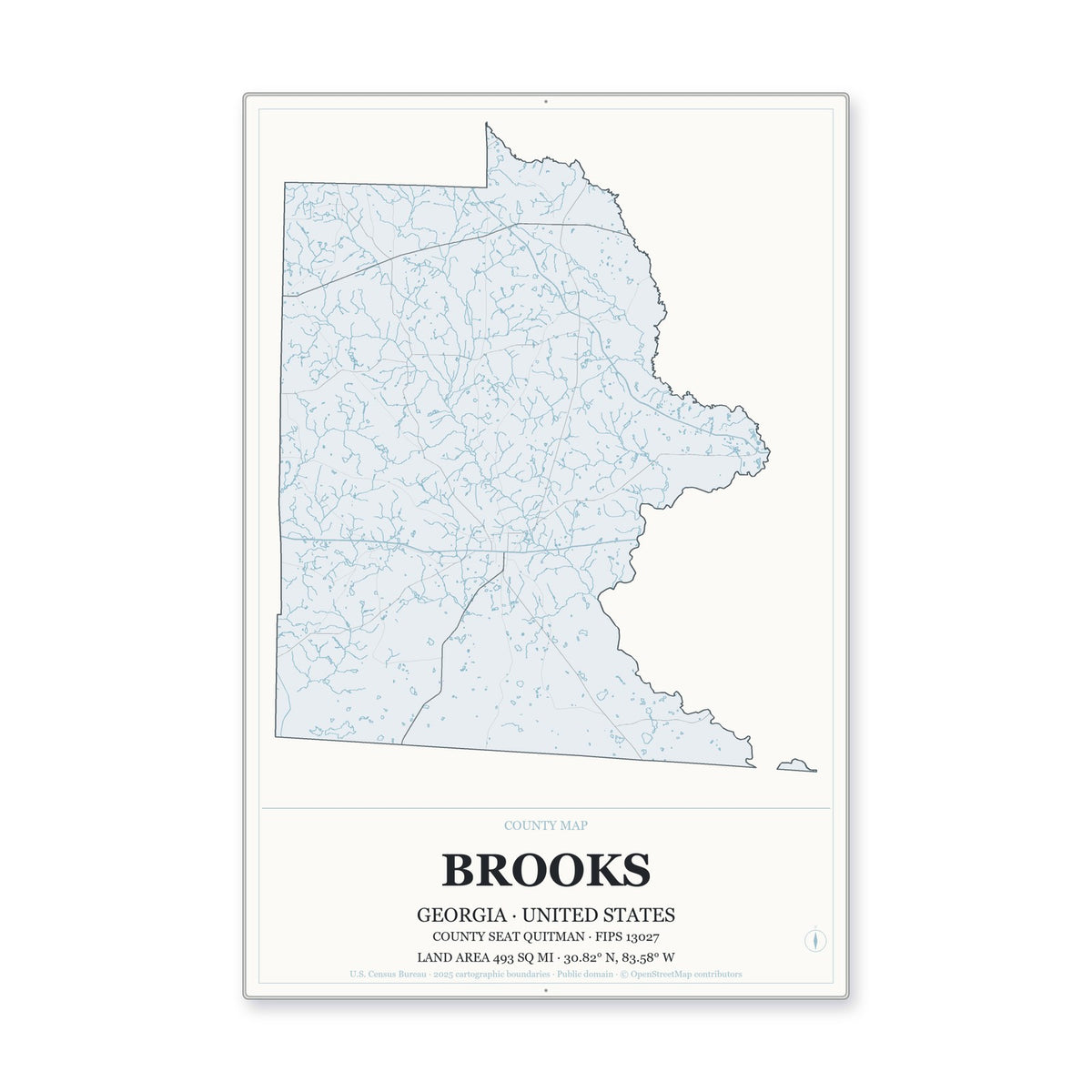 Brooks County, Georgia Map Aluminum Sign in Gallery Air style