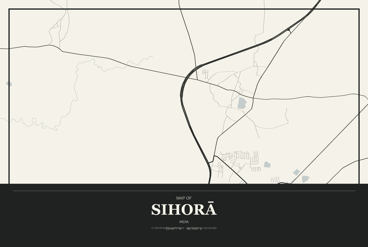 Sihorā, India City Map Aluminum Sign in Museum Plaque style