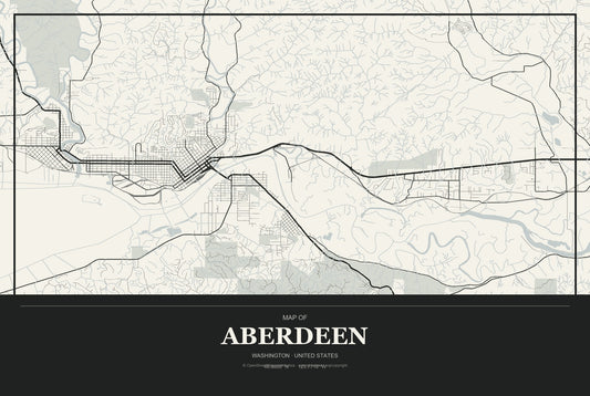 Aberdeen, Washington City Map Aluminum Sign in Museum Plaque style
