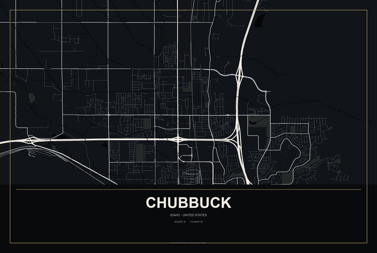 Chubbuck, Idaho City Map Aluminum Sign in Metropolitan Noir style