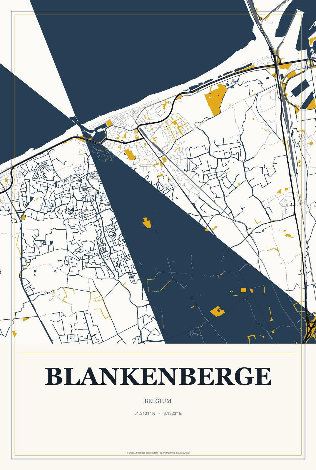 Blankenberge, Belgium City Map Aluminum Sign in Citrine Modern style