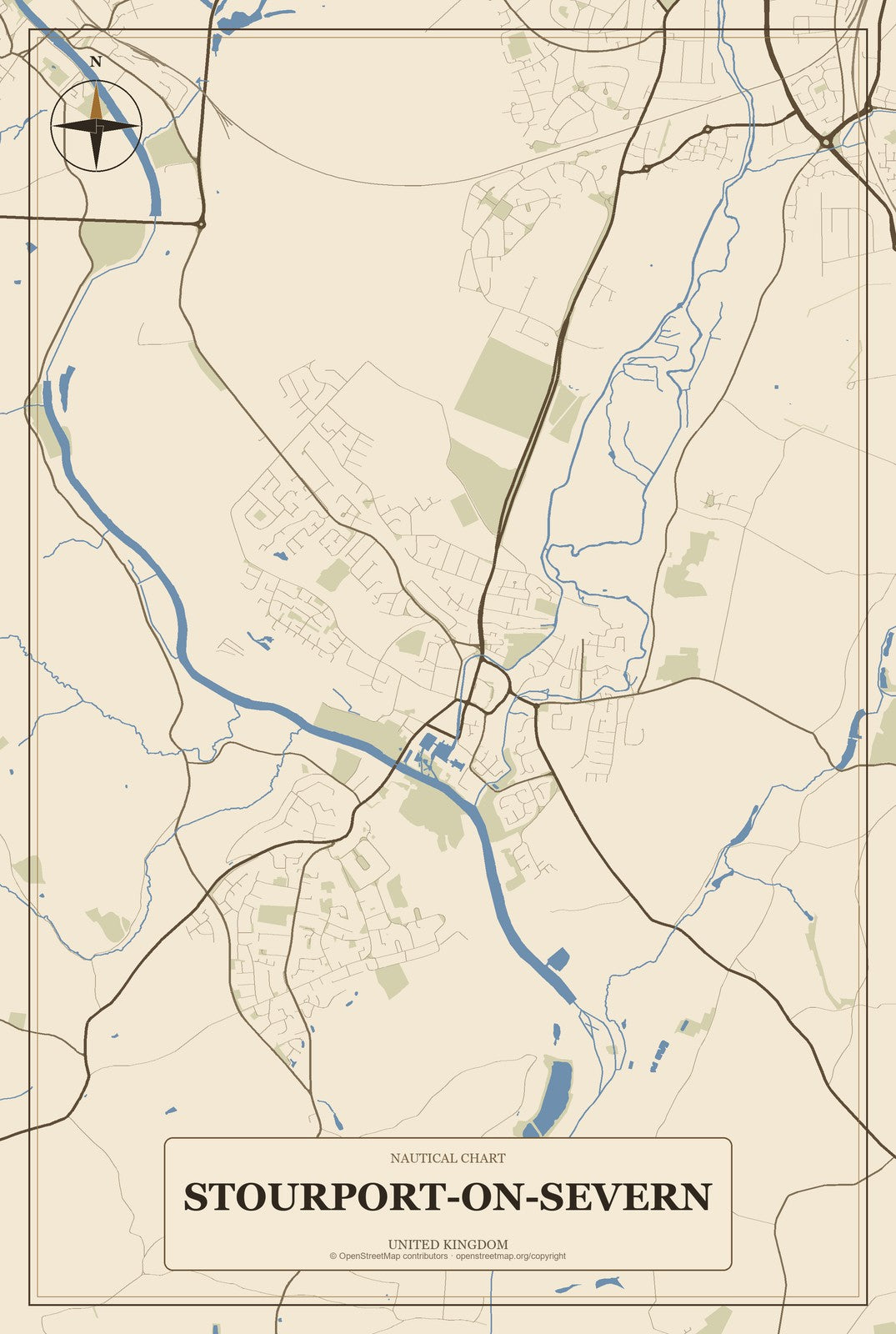 Stourport-on-Severn, United Kingdom City Map Aluminum Sign in Heritage Nautical style