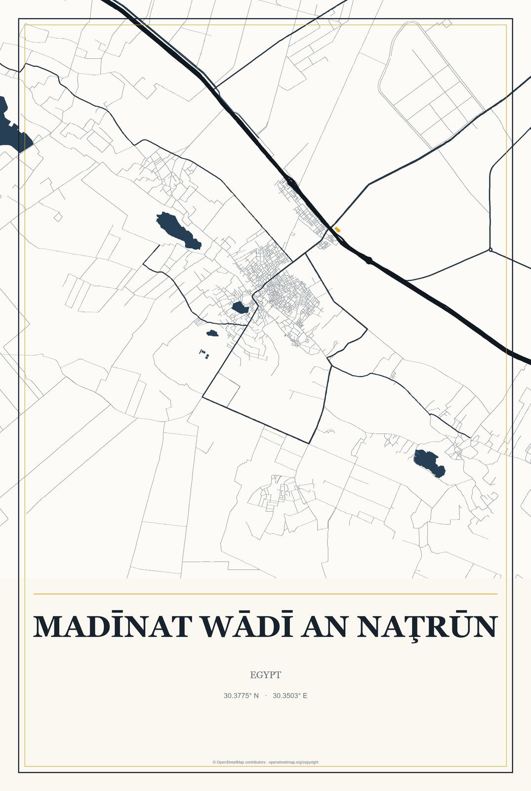 Madīnat Wādī an Naţrūn, Egypt City Map Aluminum Sign in Citrine Modern style