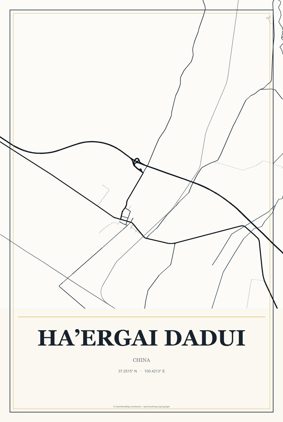 Ha’ergai Dadui, China City Map Aluminum Sign in Citrine Modern style