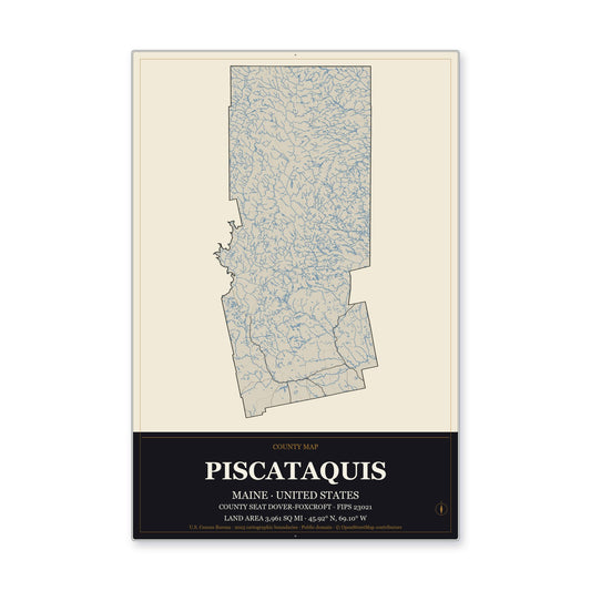 Piscataquis County, Maine Map Aluminum Sign in Museum Plaque style