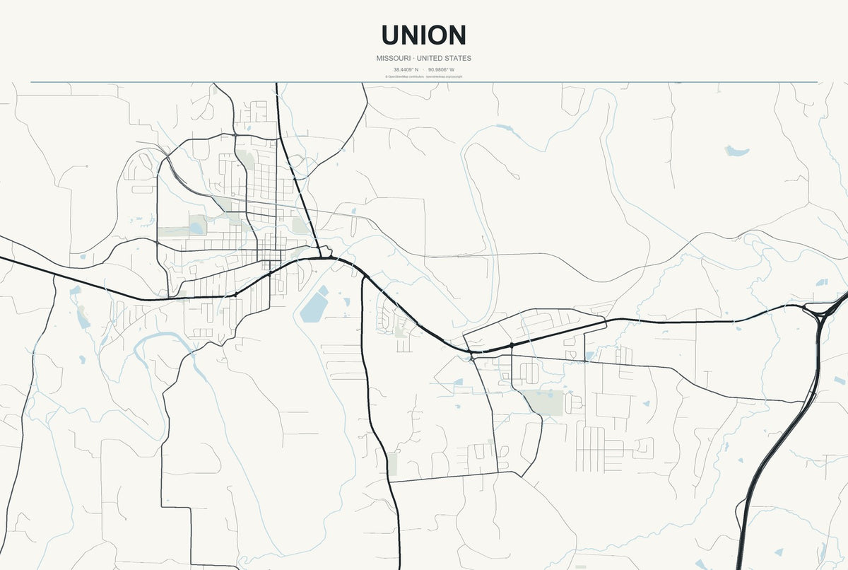 Union, Missouri City Map Aluminum Sign in Headline Atlas style