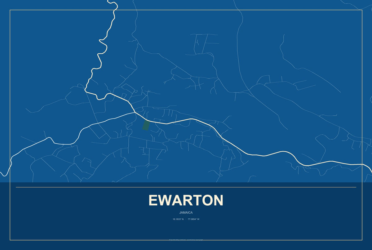 Ewarton, Jamaica City Map Aluminum Sign in Harbor Cobalt style