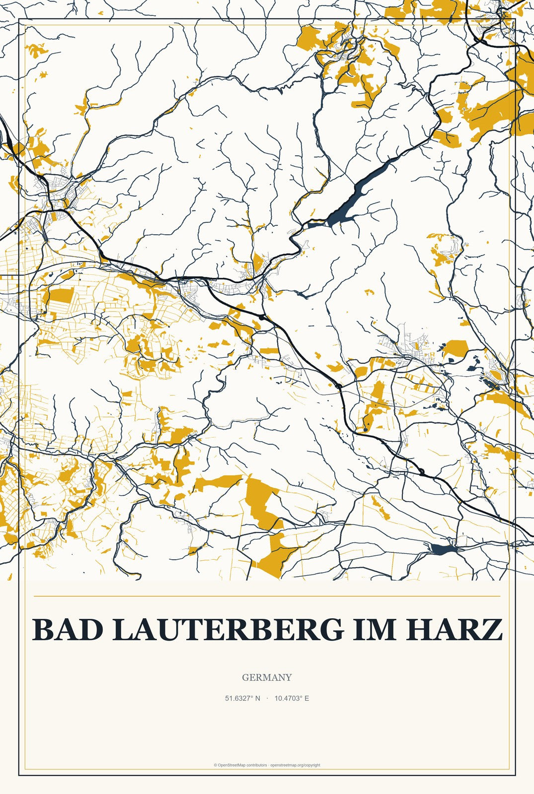 Bad Lauterberg im Harz, Germany City Map Aluminum Sign in Citrine Modern style