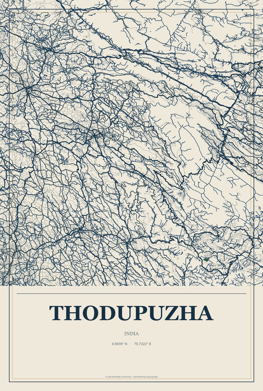 Thodupuzha, India City Map Aluminum Sign in Coastal Cutout style