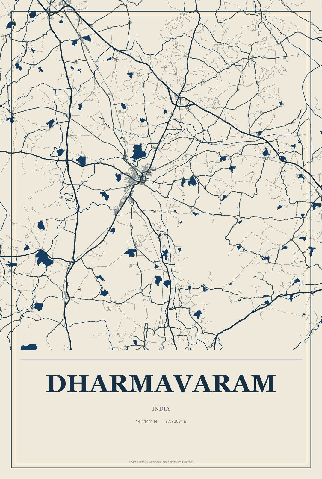 Dharmavaram, India City Map Aluminum Sign in Coastal Cutout style