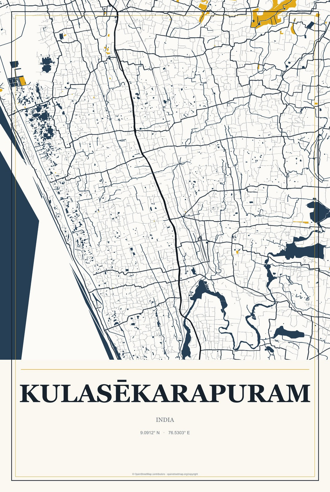 Kulasēkarapuram, India City Map Aluminum Sign in Citrine Modern style