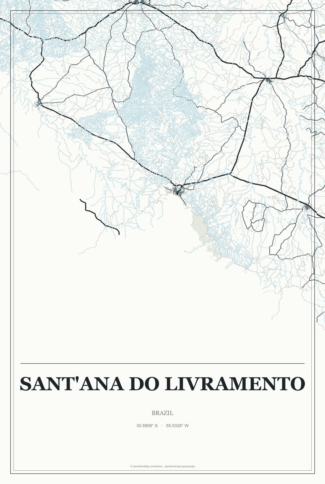 Sant'Ana do Livramento, Brazil City Map Aluminum Sign in Gallery Air style