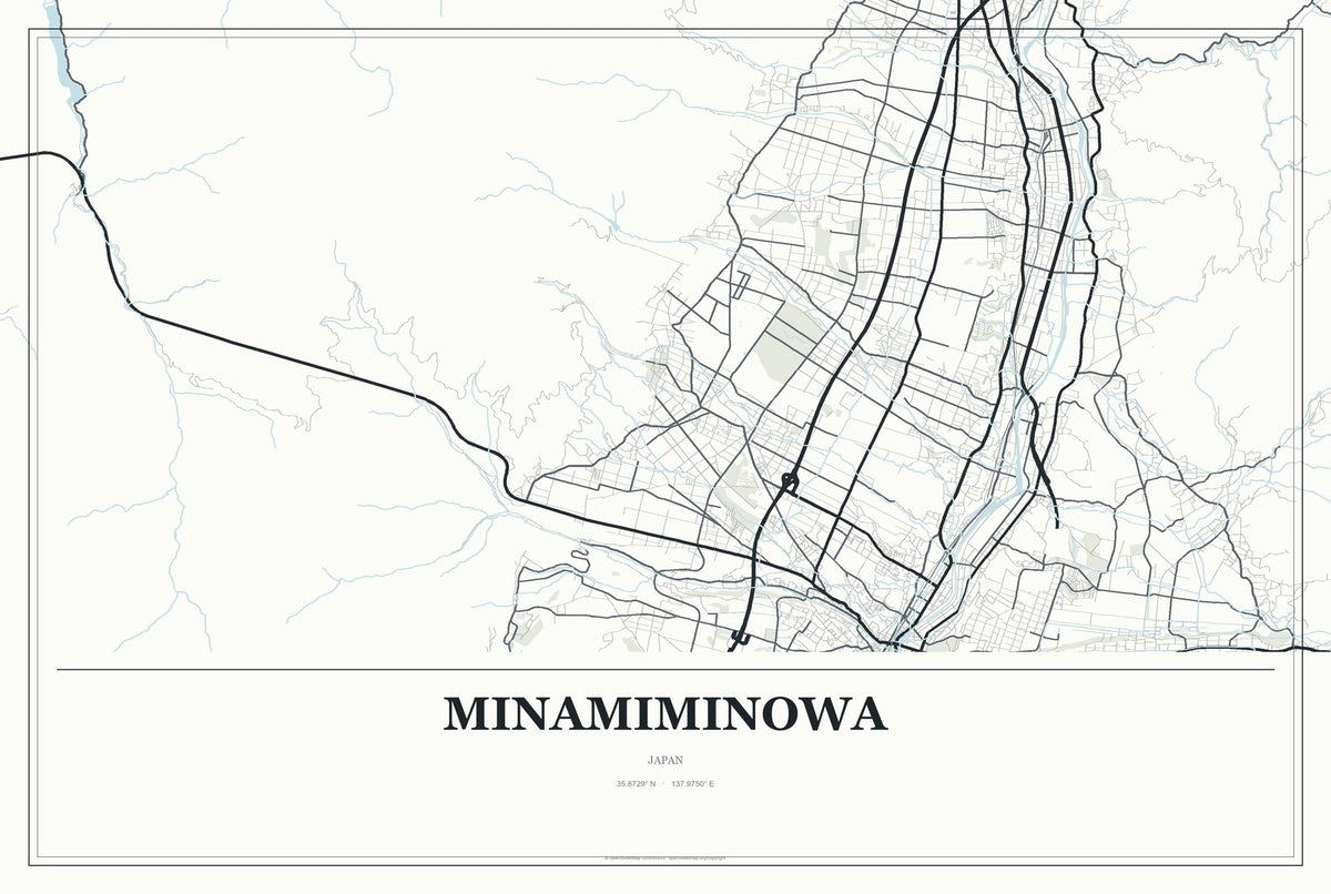 Minamiminowa, Japan City Map Aluminum Sign in Gallery Air style