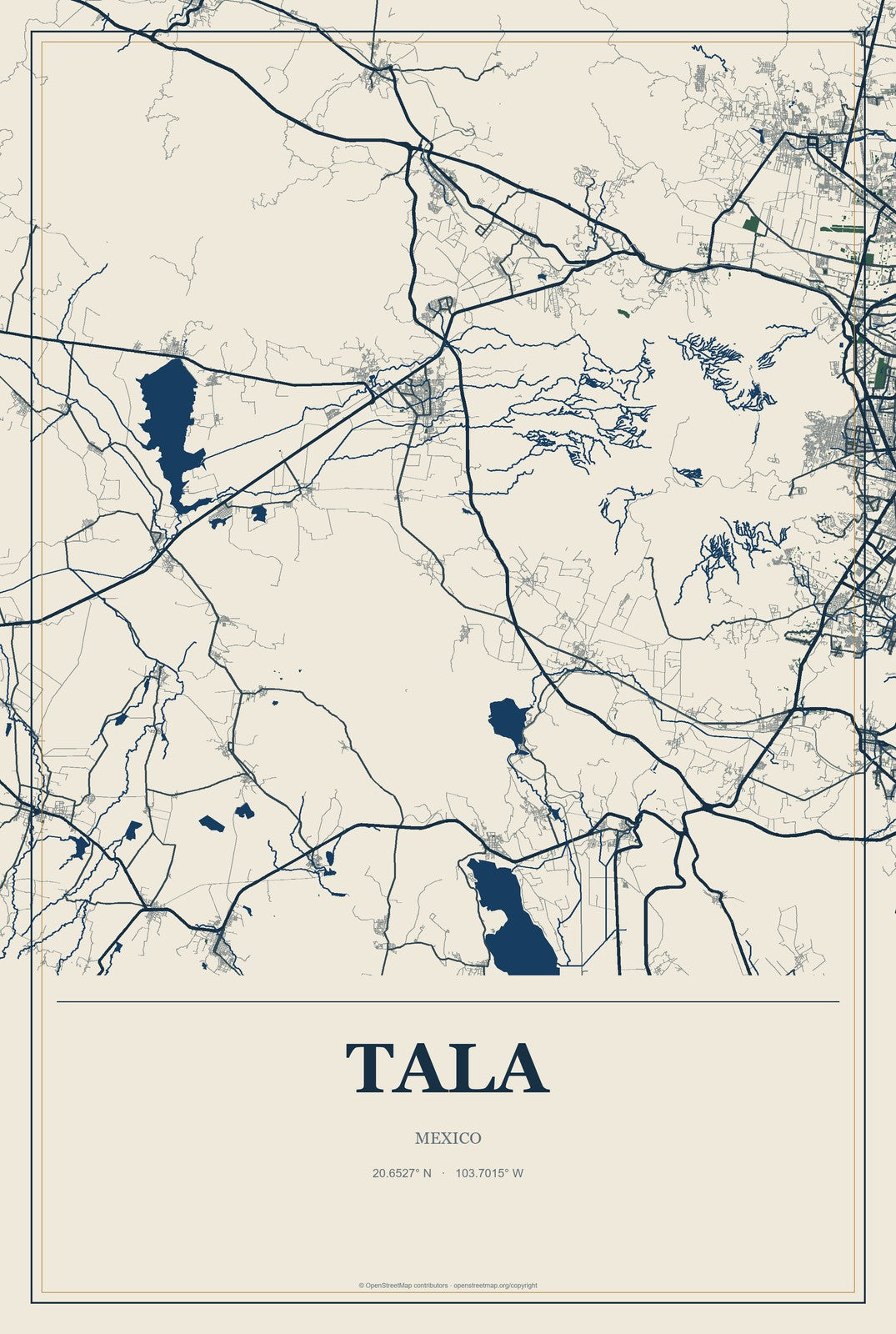 Tala, Mexico City Map Aluminum Sign in Coastal Cutout style