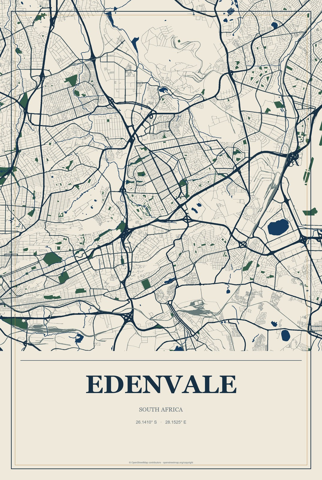 Edenvale, South Africa City Map Aluminum Sign in Coastal Cutout style