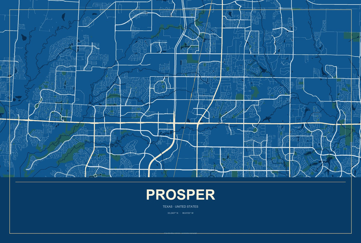 Prosper, Texas City Map Aluminum Sign in Harbor Cobalt style