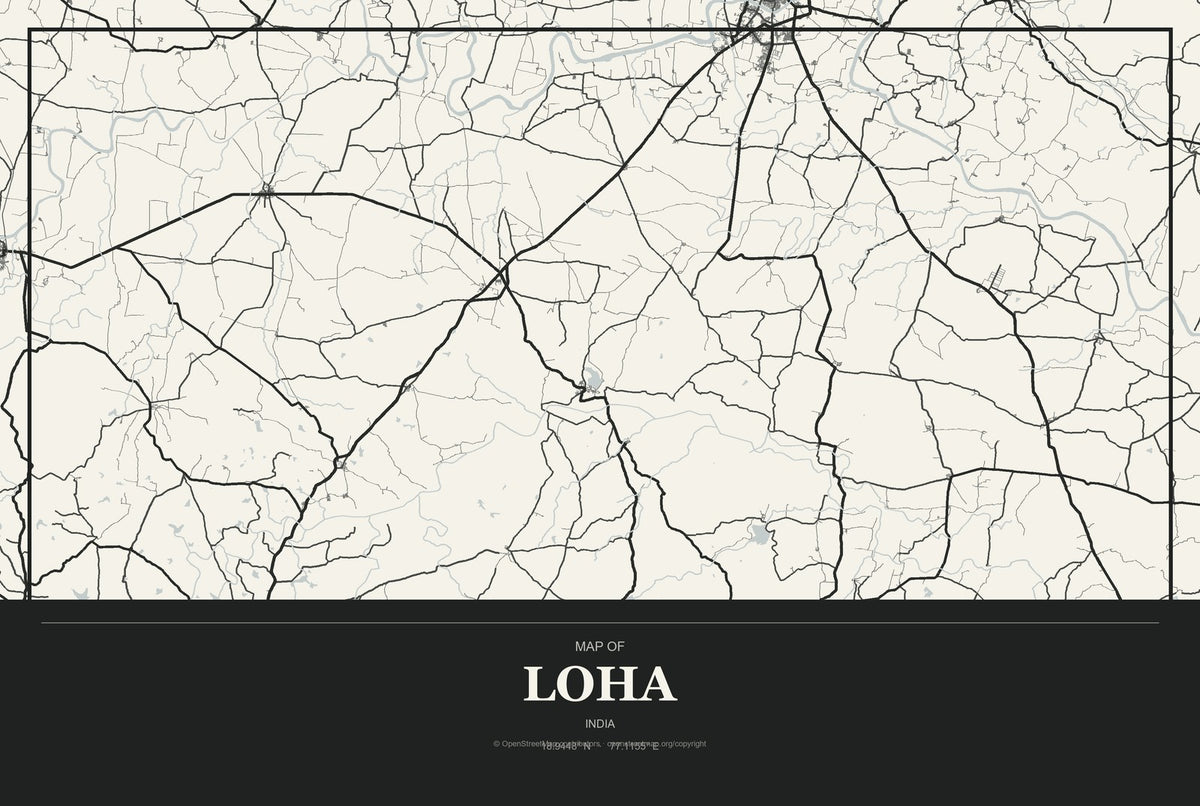 Loha, India City Map Aluminum Sign in Museum Plaque style