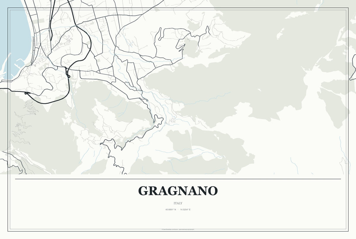 Gragnano, Italy City Map Aluminum Sign in Gallery Air style