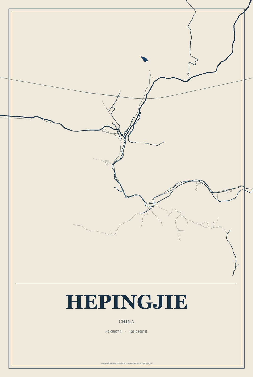 Hepingjie, China City Map Aluminum Sign in Coastal Cutout style