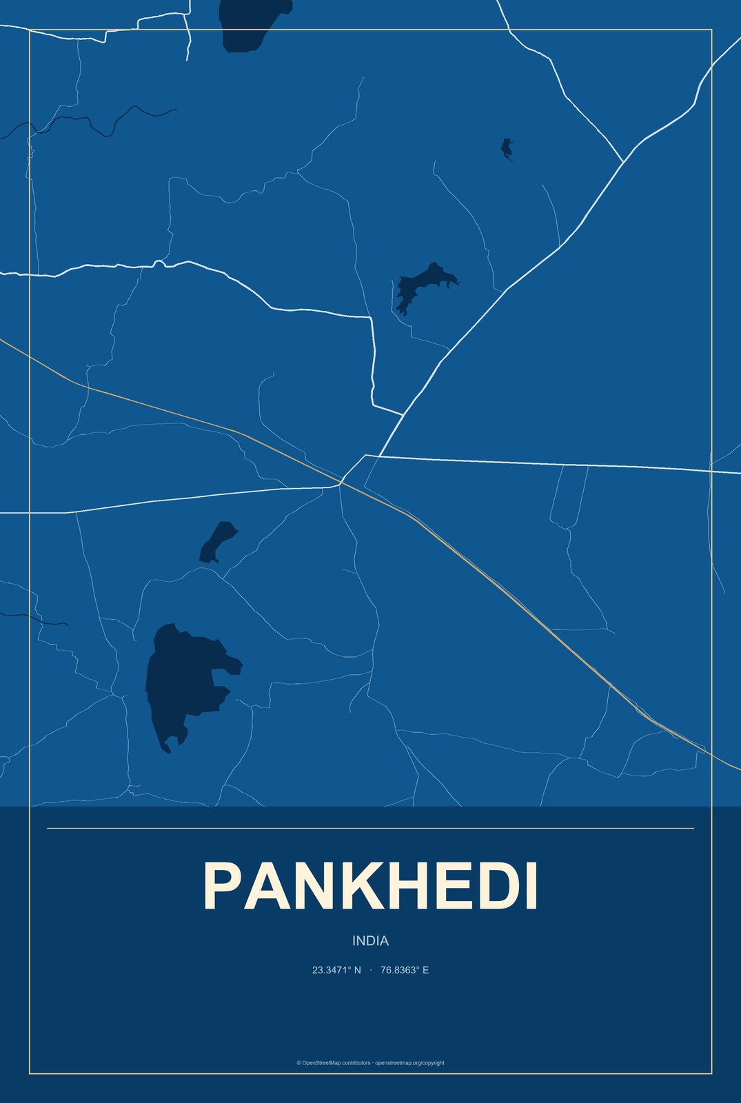 Pankhedi, India City Map Aluminum Sign in Harbor Cobalt style