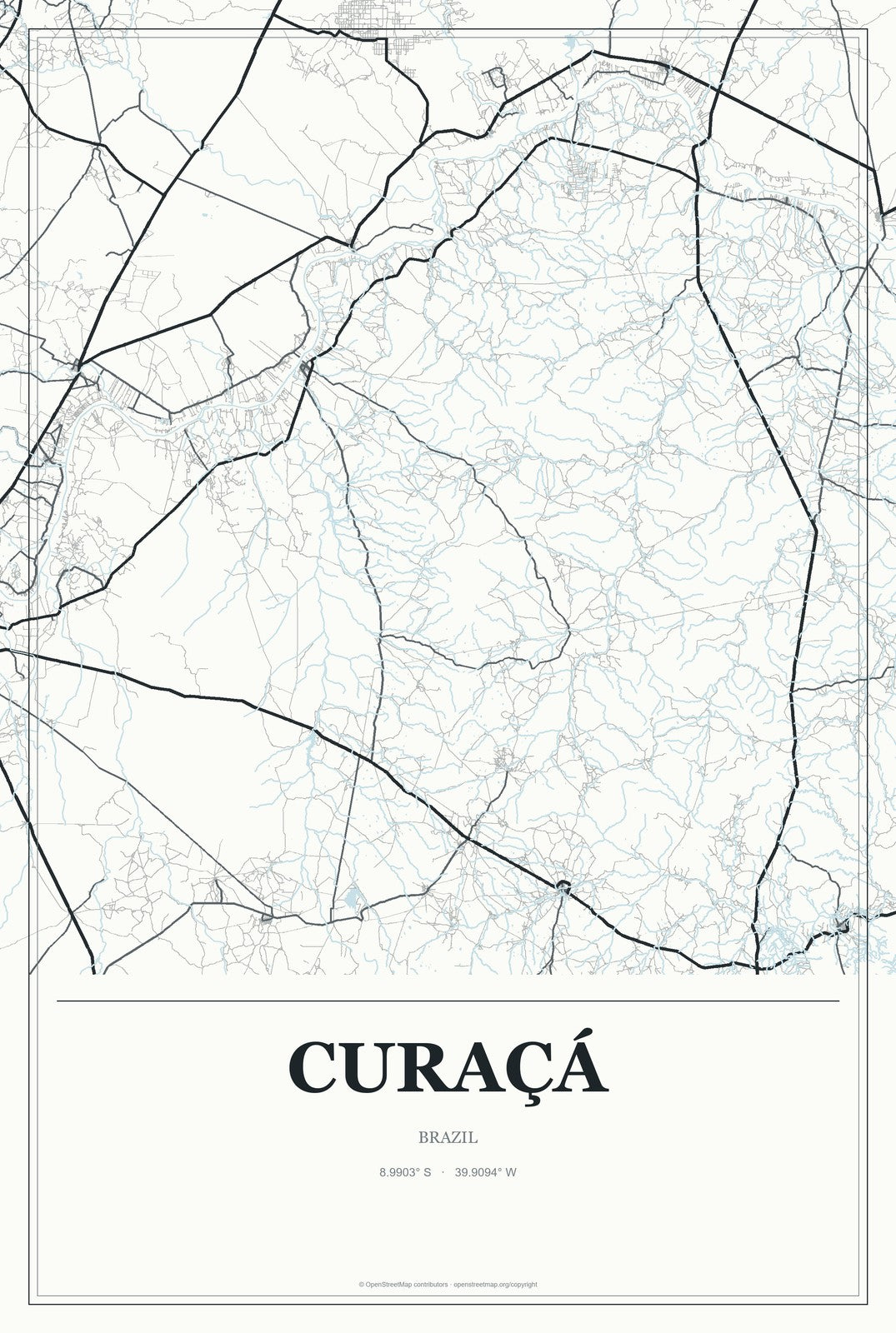 Curaçá, Brazil City Map Aluminum Sign in Gallery Air style