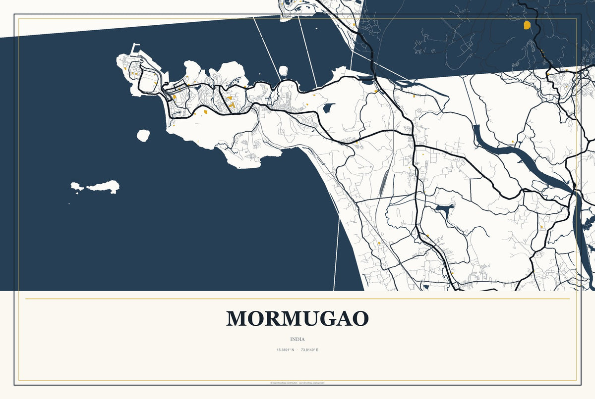 Mormugao, India City Map Aluminum Sign in Citrine Modern style