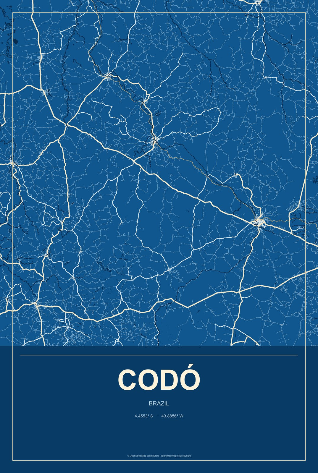 Codó, Brazil City Map Aluminum Sign in Harbor Cobalt style