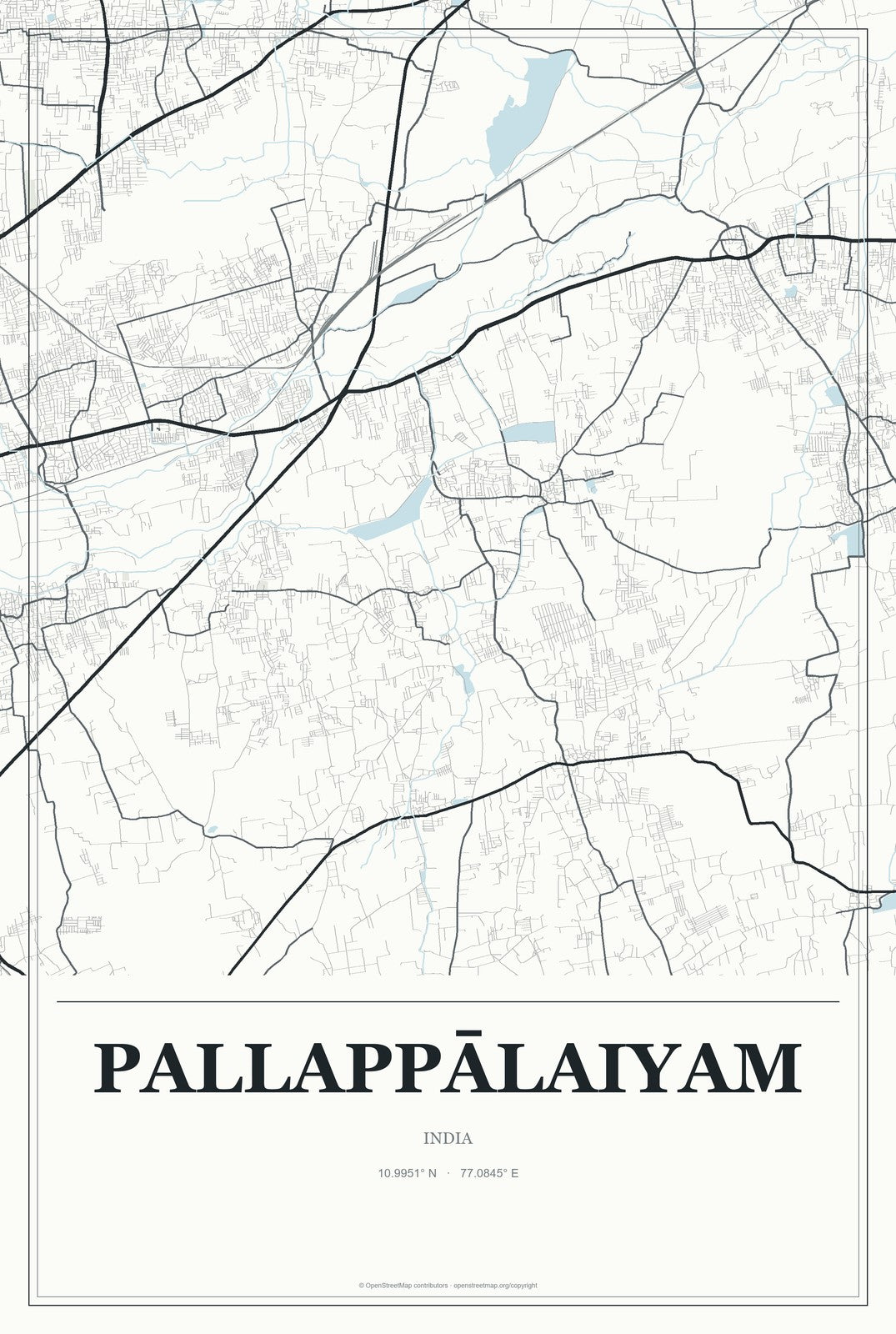 Pallappālaiyam, India City Map Aluminum Sign in Gallery Air style