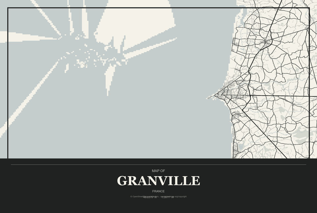 Granville, France City Map Aluminum Sign in Museum Plaque style