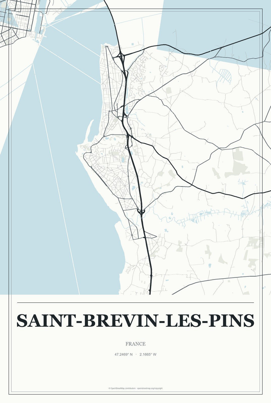 Saint-Brevin-les-Pins, France City Map Aluminum Sign in Gallery Air style