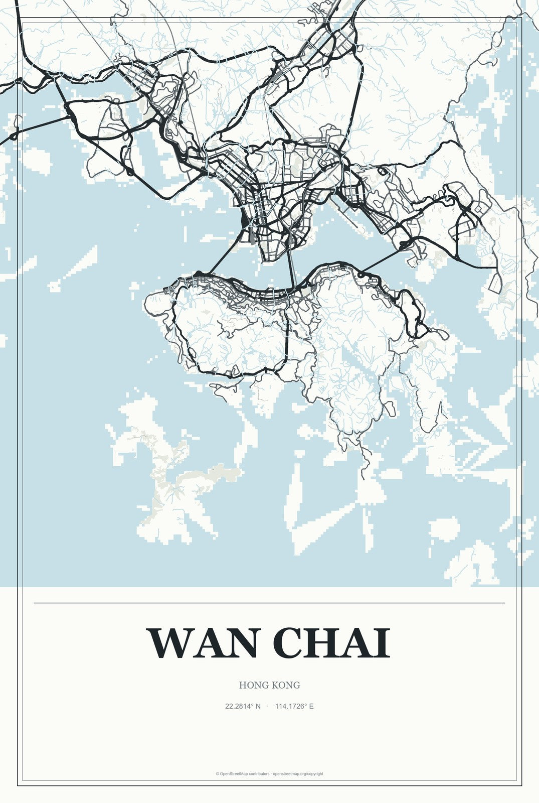 Wan Chai, Hong Kong City Map Aluminum Sign in Gallery Air style