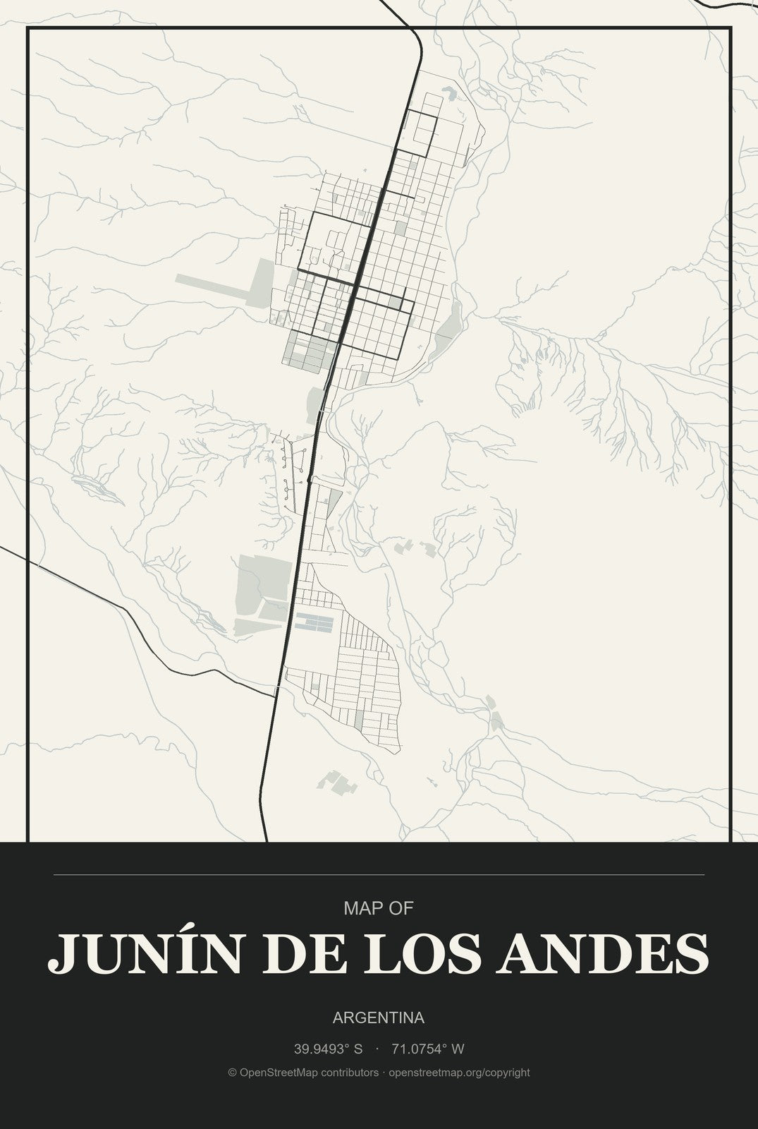 Junín de los Andes, Argentina City Map Aluminum Sign in Museum Plaque style