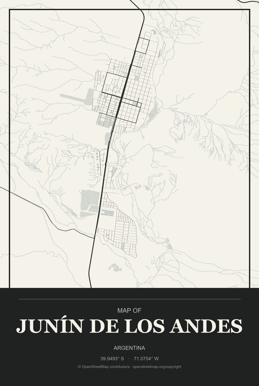 Junín de los Andes, Argentina City Map Aluminum Sign in Museum Plaque style