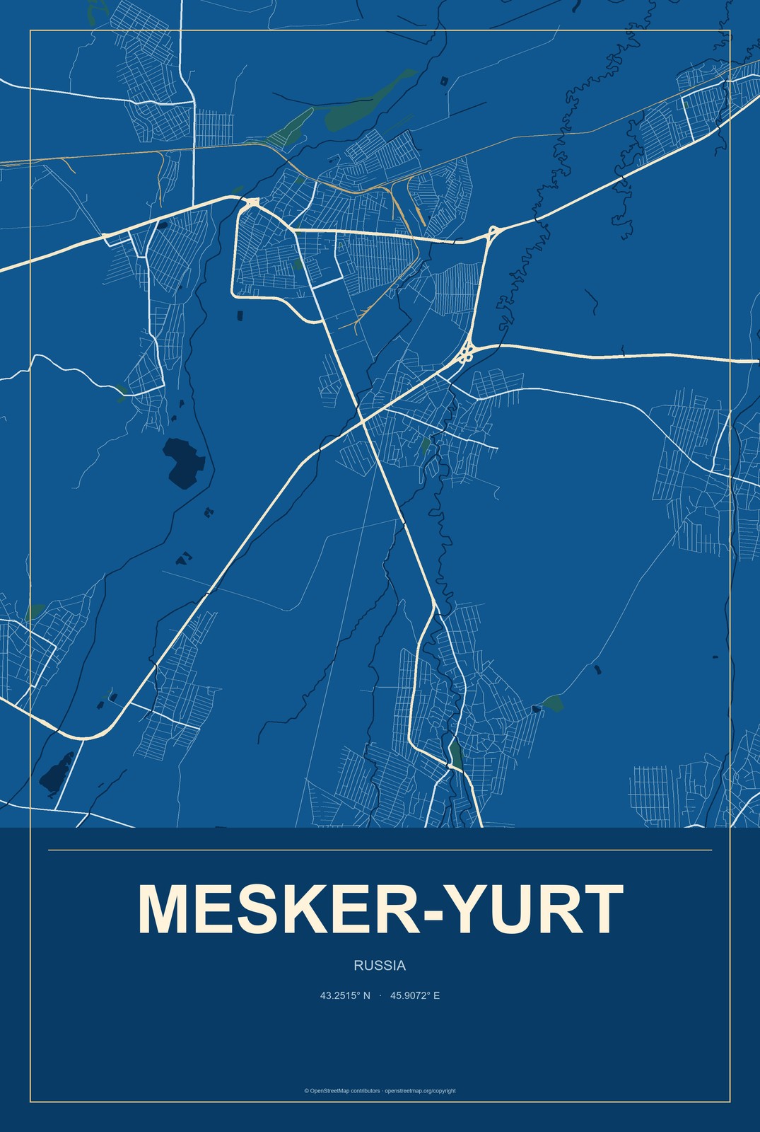 Mesker-Yurt, Russia City Map Aluminum Sign in Harbor Cobalt style