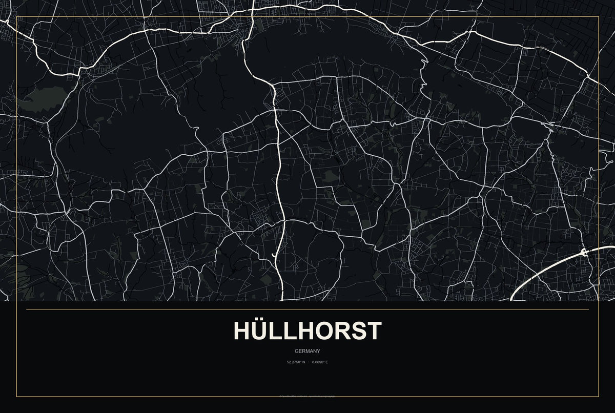 Hüllhorst, Germany City Map Aluminum Sign in Metropolitan Noir style