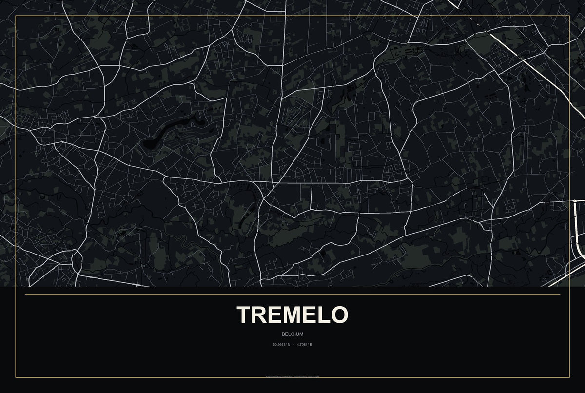 Tremelo, Belgium City Map Aluminum Sign in Metropolitan Noir style